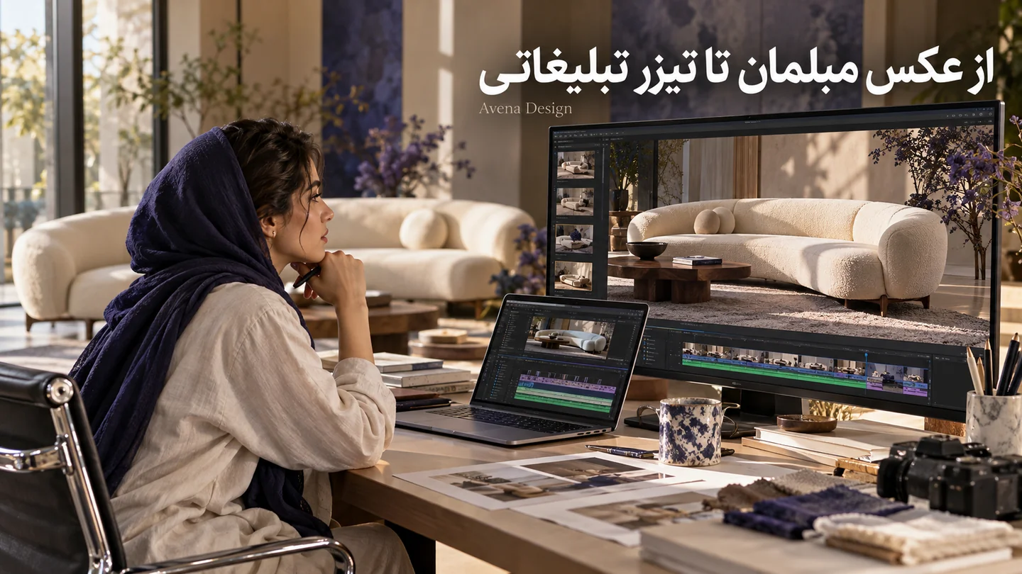تصویر تبلیغاتی مفهومی ساخت ویدیو تبلیغاتی مبلمان با هوش مصنوعی