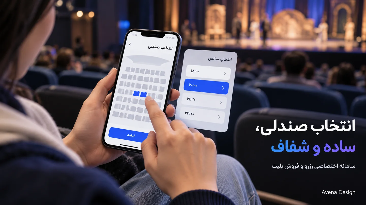 تصویر تبلیغاتی مفهومی طراحی سایت رزرو سانس با انتخاب صندلی